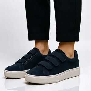 Sandro ladies navy Blue Velcro Sneakers in suede !! Like new. Made in Portugal